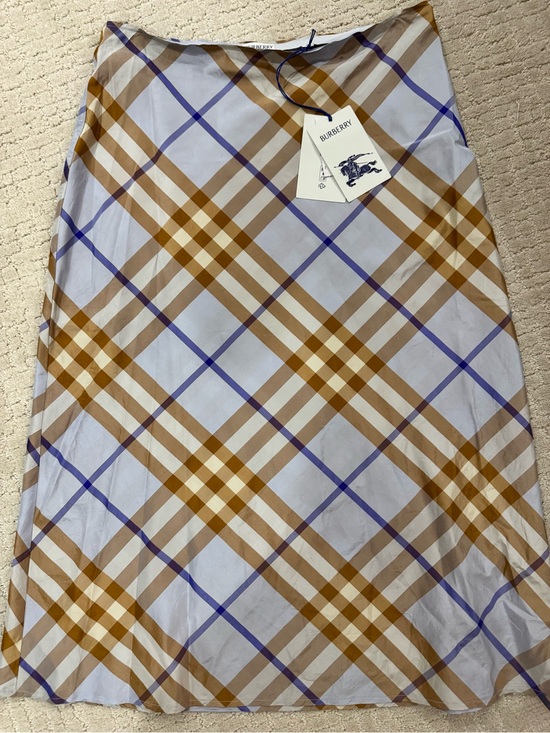 Burberry Dresses & Skirts - New Burberry Light Blue Plaid A-Line Skirt with Tan and Blue Stripes